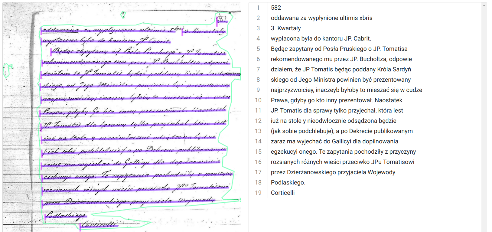 Zrzut ekranu eScriptorium: aling dzialanie