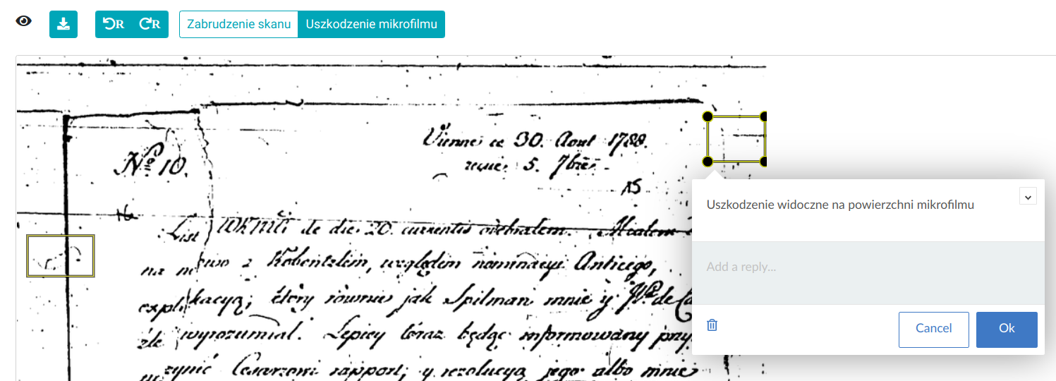 Zrzut ekranu eScriptorium: anotacje obrazu
