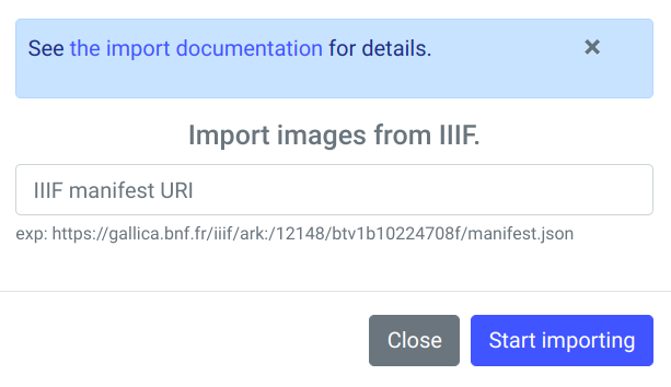 Zrzut ekranu eScriptorium: import iif