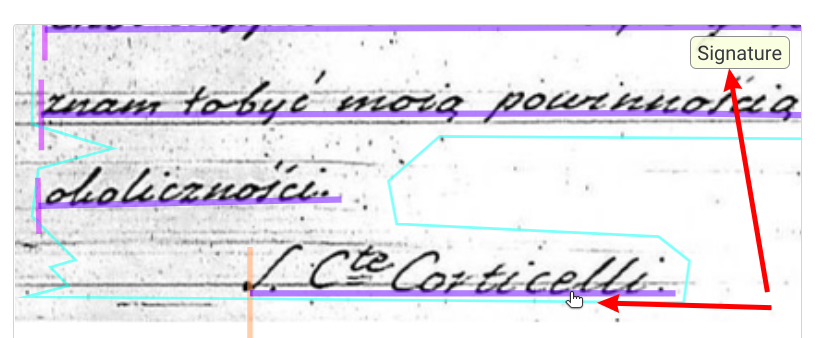 Zrzut ekranu eScriptorium: line type show