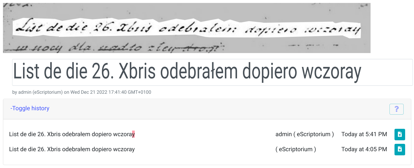 Zrzut ekranu eScriptorium: linia historia