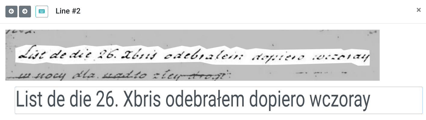 Zrzut ekranu eScriptorium: linia transkrypcji
