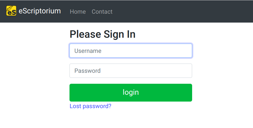 Zrzut ekranu eScriptorium: login