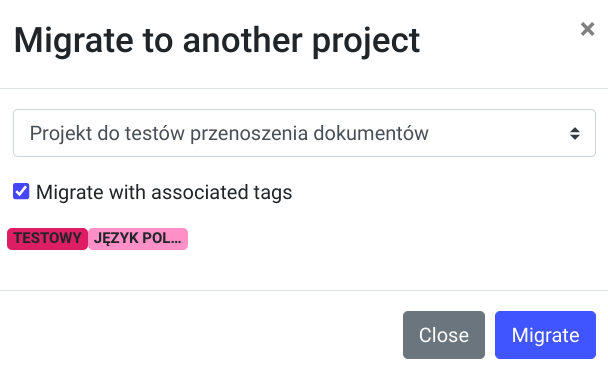 Zrzut ekranu eScriptorium: migrate to another project