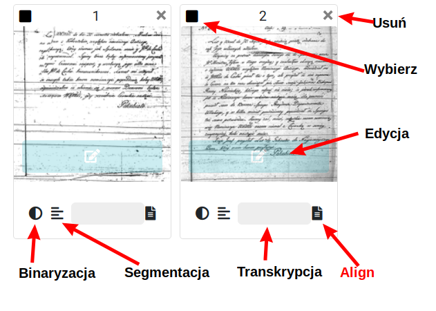 Zrzut ekranu eScriptorium: miniatury skanow