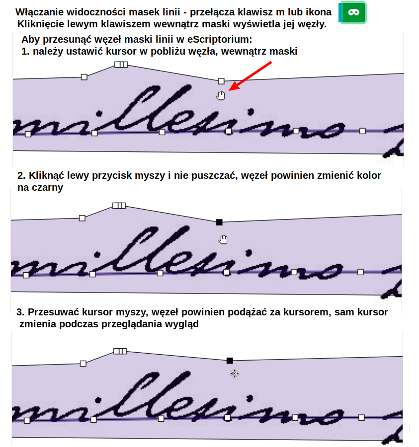 Zrzut ekranu eScriptorium: modyfkacja maski linii