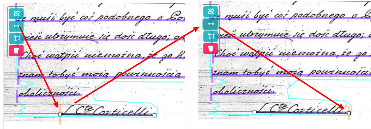 Zrzut ekranu eScriptorium: reverse line