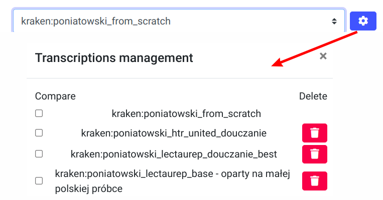 Zrzut ekranu eScriptorium: wersje transkrypcji