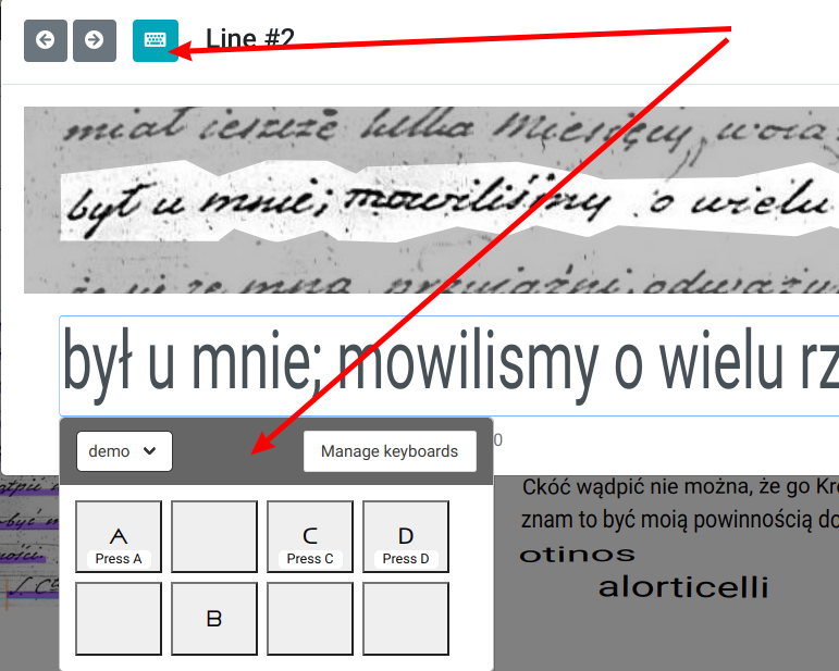 Zrzut ekranu eScriptorium: wirtualna klawiatura