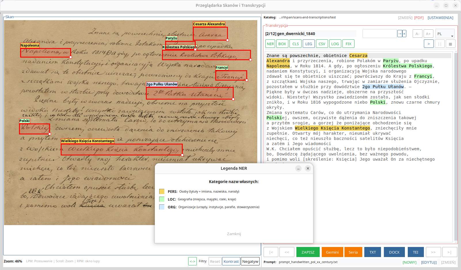 Ekran aplikacji Scans and Transcriptions